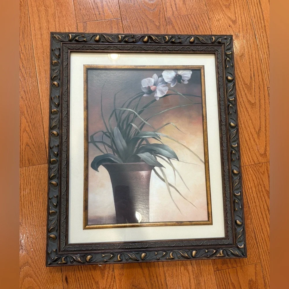 Framed Orchid Flower Print Wall Art – 23.5” x 19.5” – Ready to Hang